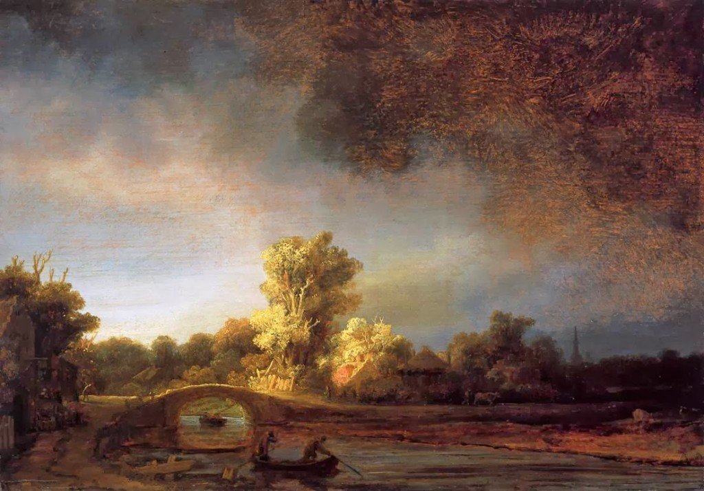 Rembrandt, paesaggio con ponte di pietra