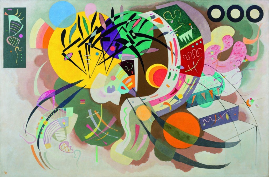 Curva dominante (Courbe dominante) Vasily Kandinsky (Mosca 1866-Neuilly-sur-Seine 1944), aprile 1936, olio su tela cm 129,2 x 194,3. New York, Museo Solomon R. Guggenheim. Solomon R. Guggenheim Founding Collection, 45.989. Foto di Kristopher McKay