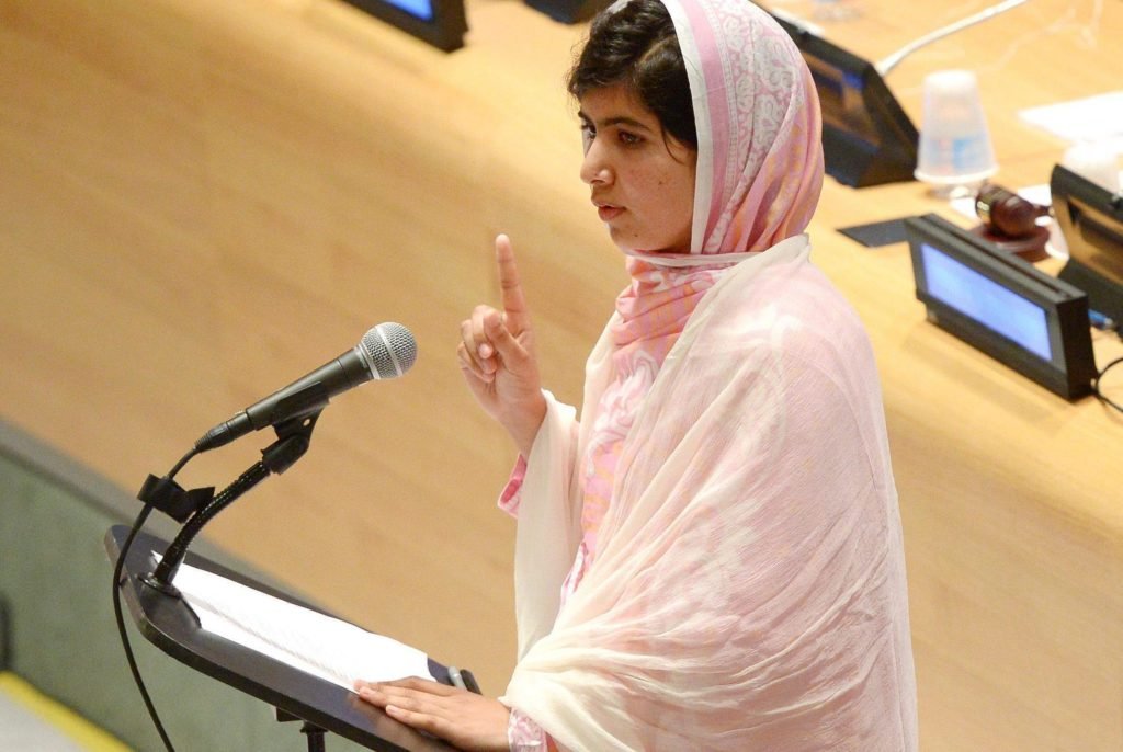 Malala Yousafzai, the 16-year-old who was shot by the Taliban in Pakistan in 2012, speaks at United Nations headquarters in New York, New York, USA, 12 July 2013. Yousafzai spoke during a youth event entitled 'Malala Day' and called for free education for children around the world. ANSA/JUSTIN LANE