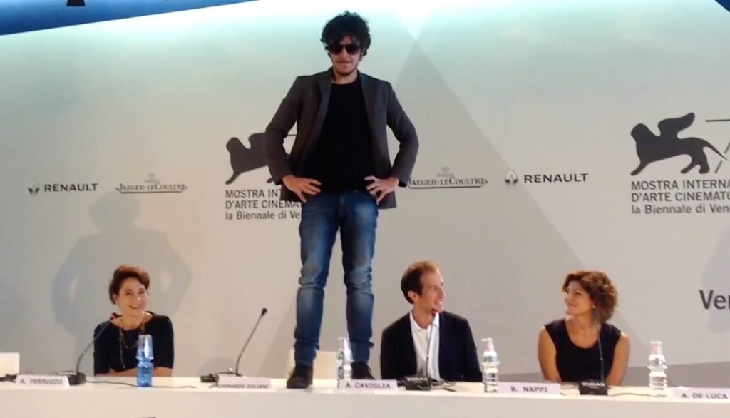 Il cast di Pecore in erba durante la conferenza stampa alla Mostra del Cinema di Venezia 2015