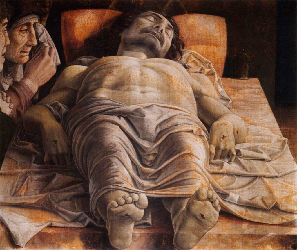 ANDREA MANTEGNA, Cristo morto, 68x81, tempera su tavola, 1470 ca., Milano, Pinacoteca di Brera