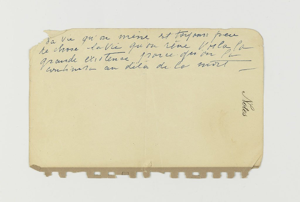 Appunto manoscritto autografo, scritto da Coco Chanel e tratto da L'iniziazione sentimentale di Joséphin Péladan